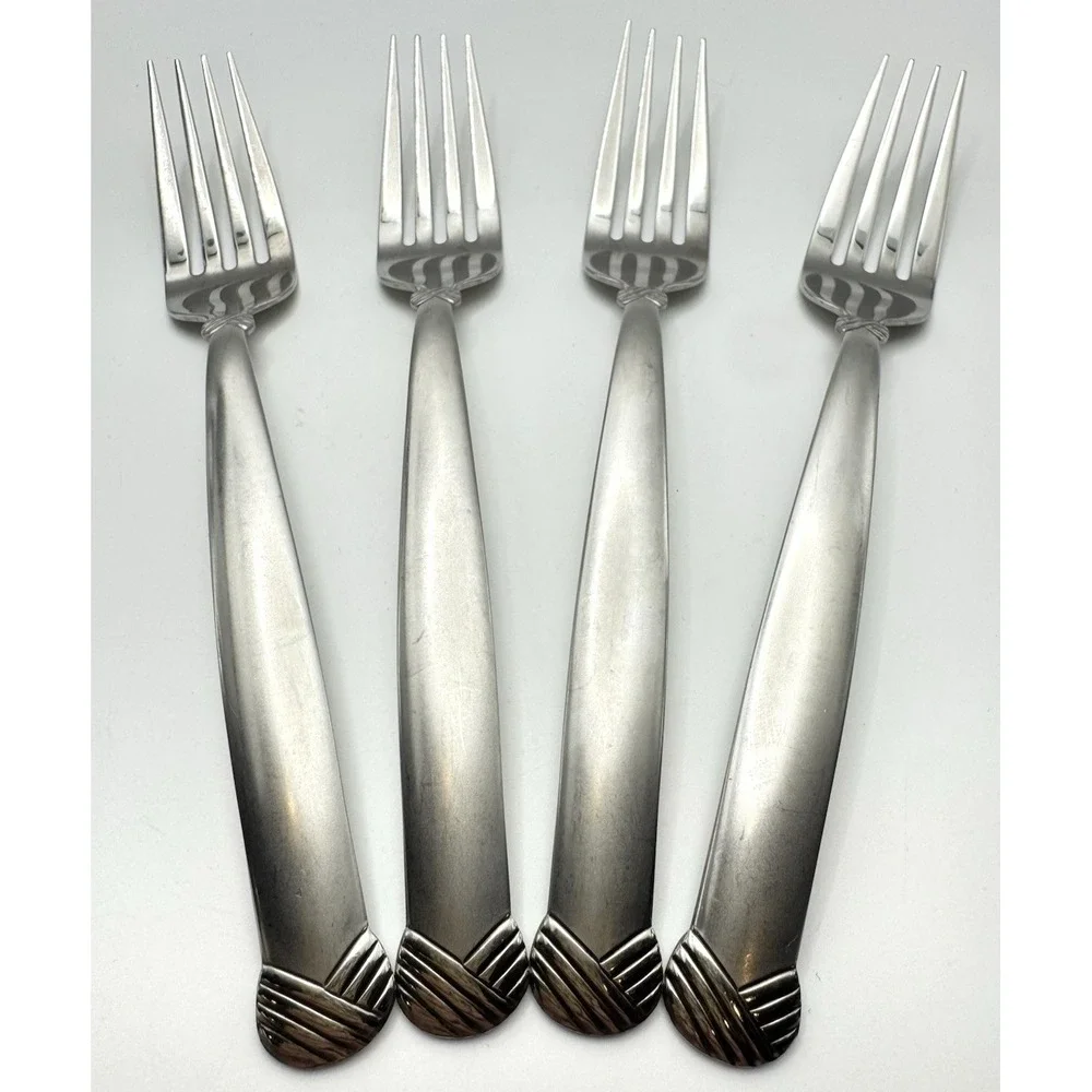 Oneida Rattan Satin Dinner Forks‎ Set 4 Stainless Steel USA Flatware